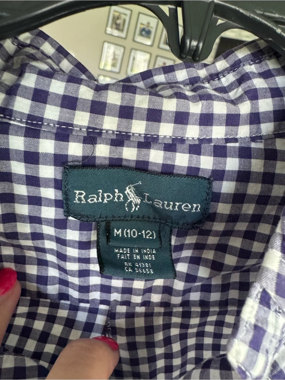 Ralph Lauren Boys Purple Gingham Button Down Shirt Size M 10-12